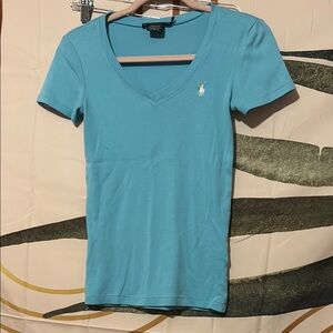 Polo by Ralph Lauren Women's Blue V-Neck Top